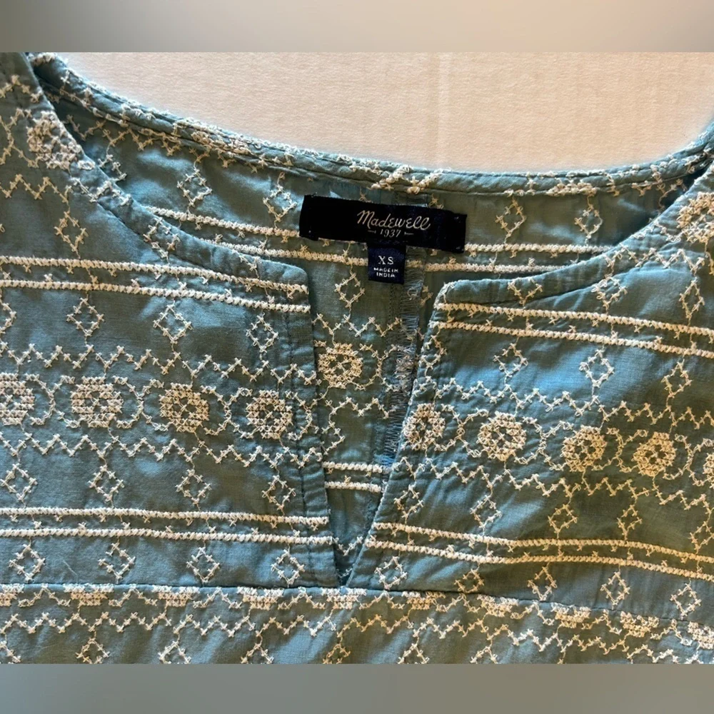 Madewell blue & ivory embroidered fully lined shift dress in size XS. K10 - Picture 7 of 15